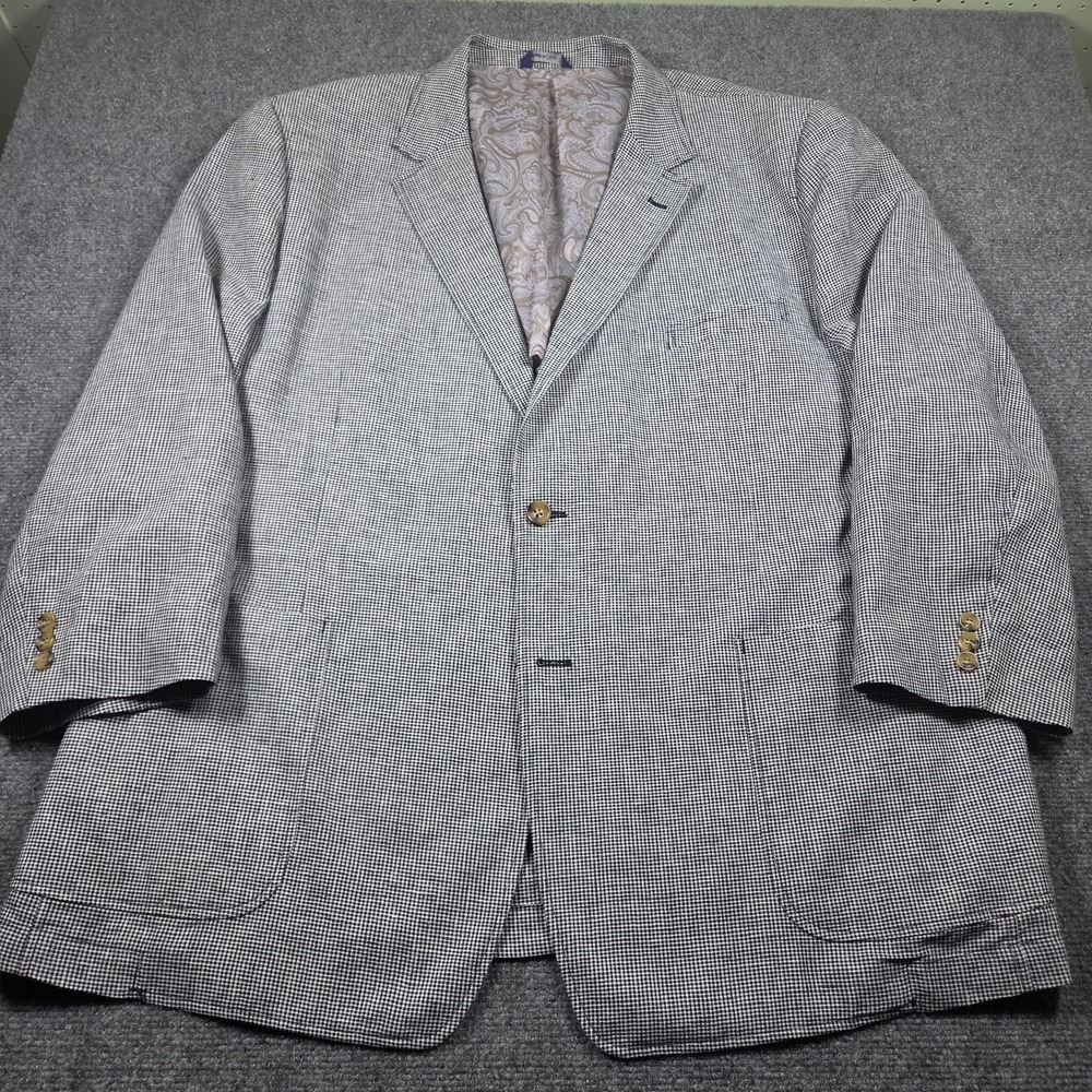 ALAN FLUSSER Linen blend Houndstooth Sport Coat Blazer Preppy 54